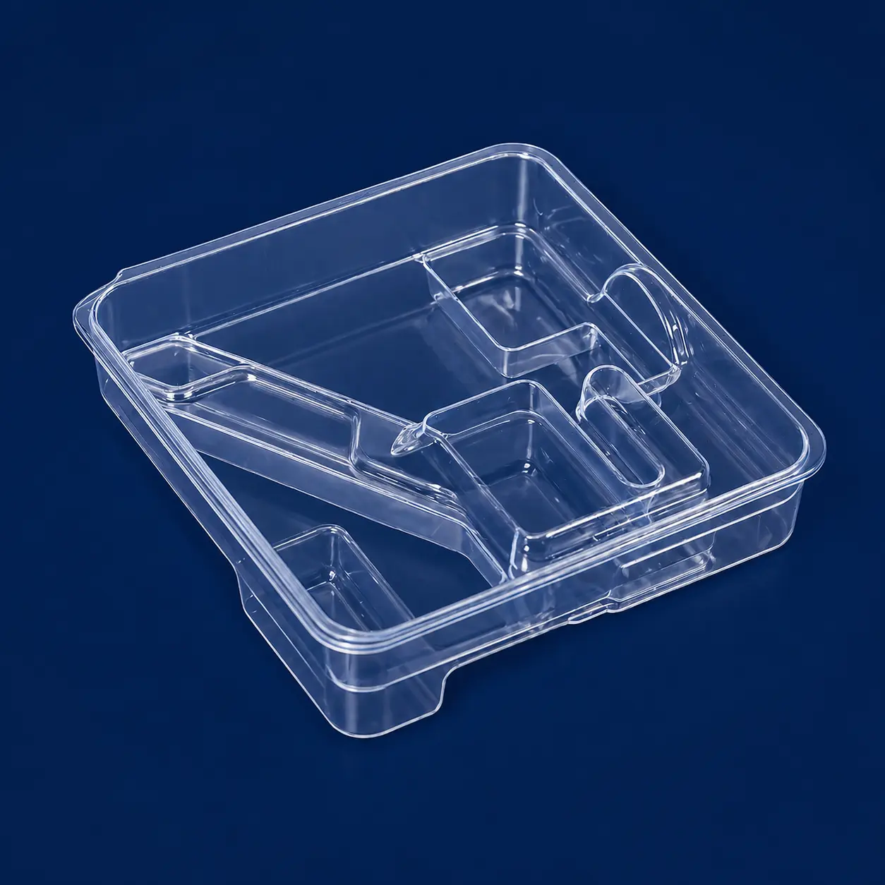 Transparent thermoformed blister packaging tray for product protection and display