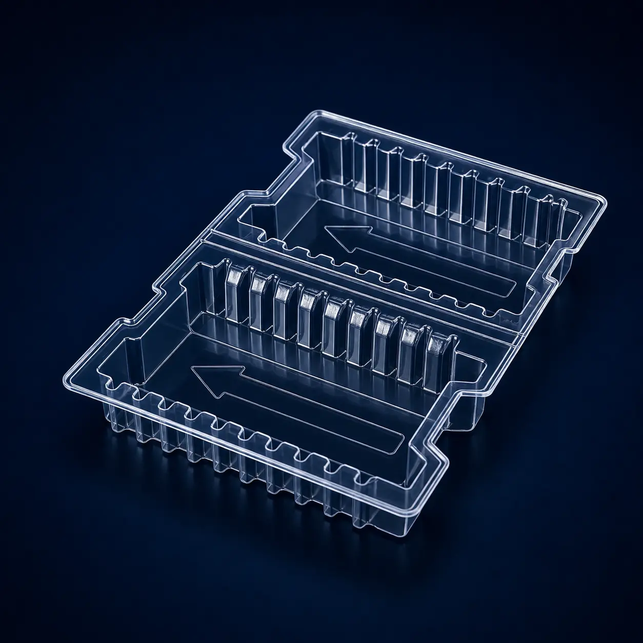 Transparent thermoformed blister packaging tray for product protection and display